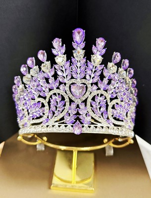 Wedding Crown, Purple Crystal Crown, Bridal Jewelry, Silver Bridal Headpiece Silver Colors Purple Crystal Wedding Crown for Queen Bridal  main image 3