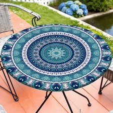 Round Tablecloth Fitted Elastic Waterproof Table Cover for 36"-44" Tables