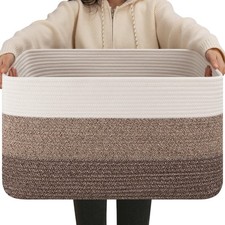 Large Blanket Basket For Living Room, Rectangle Woven Baskets for Storage, Nu...