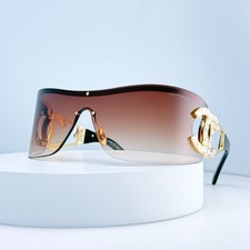 CHANEL CH9579B Shield Sunglasses Gold Frame Brown Gradient Lens Crystal CC