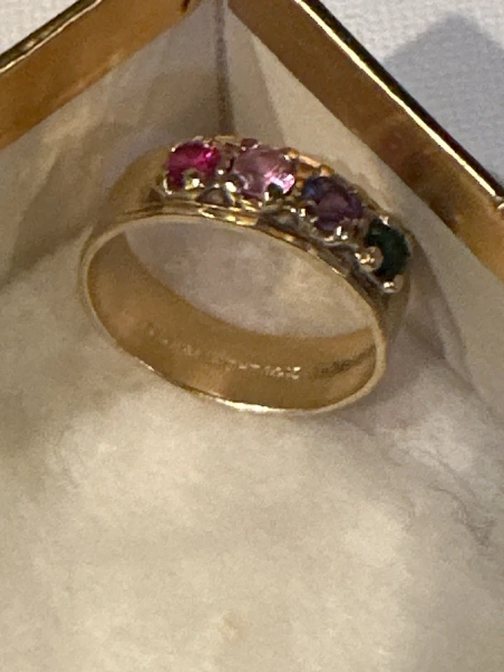 Gleamlight 14K Gold Multi Gemstone Band Ring Pink Purple Green Tourmaline Sz 7 - Image 2 of 4