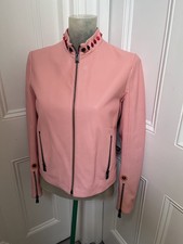 Fendi Peach Leather Jacket With Studded Collar And Flowers On Back Sz It40 Uk 8