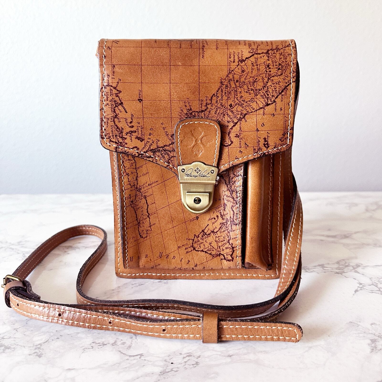 Patricia Nash Old World Map Cartography Crossbody Tan… Gem