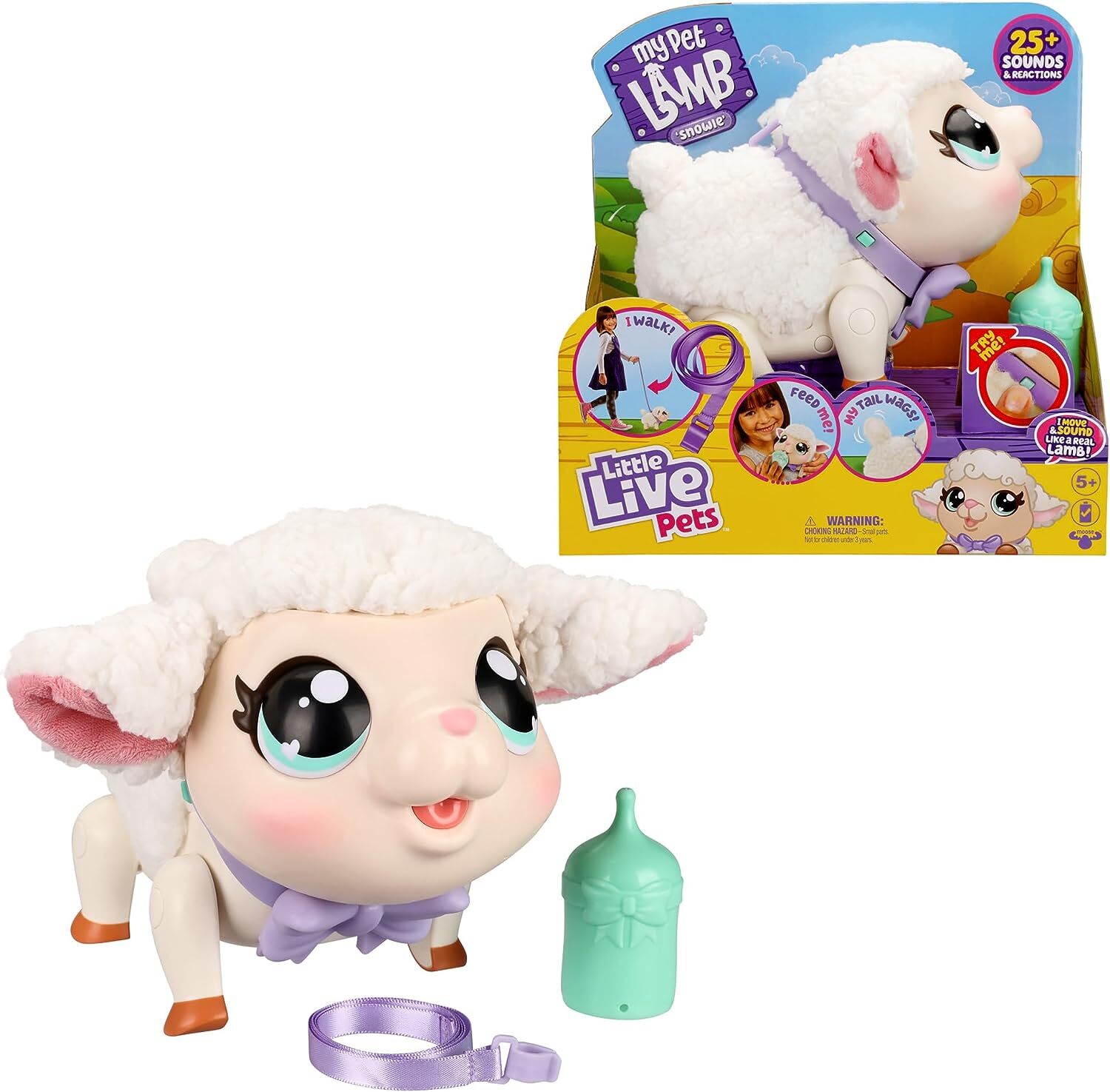 Little Live Pets - My Pet Lamb, SNOWIE l' Agnellino giocattolo interattivo morbi