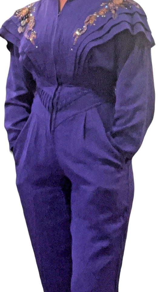 Mono Diseño Geométrico Cache Años 80 Adornado Cuentas Púrpura EE. UU. Talla 6 Foto 3 de 4