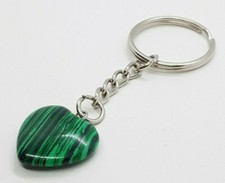 Natural Malachite Heart Quartz Crystal Keyring Love Healing Gemstone Key Ring