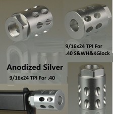 9/16-24 9/16x24 TPI Muzzle Brake Compensator Anodized Silver For .40