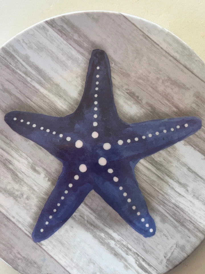 Juego de 4 platos de postre aperitivo estrella de mar melamina tidbit 6" casa de playa gris Foto 4 de 4