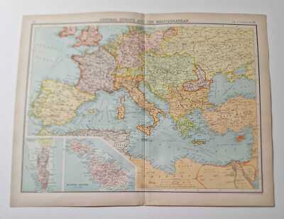 JOHN BARTHOLOMEW Original 1899 Colour Continental Map of Central Europe