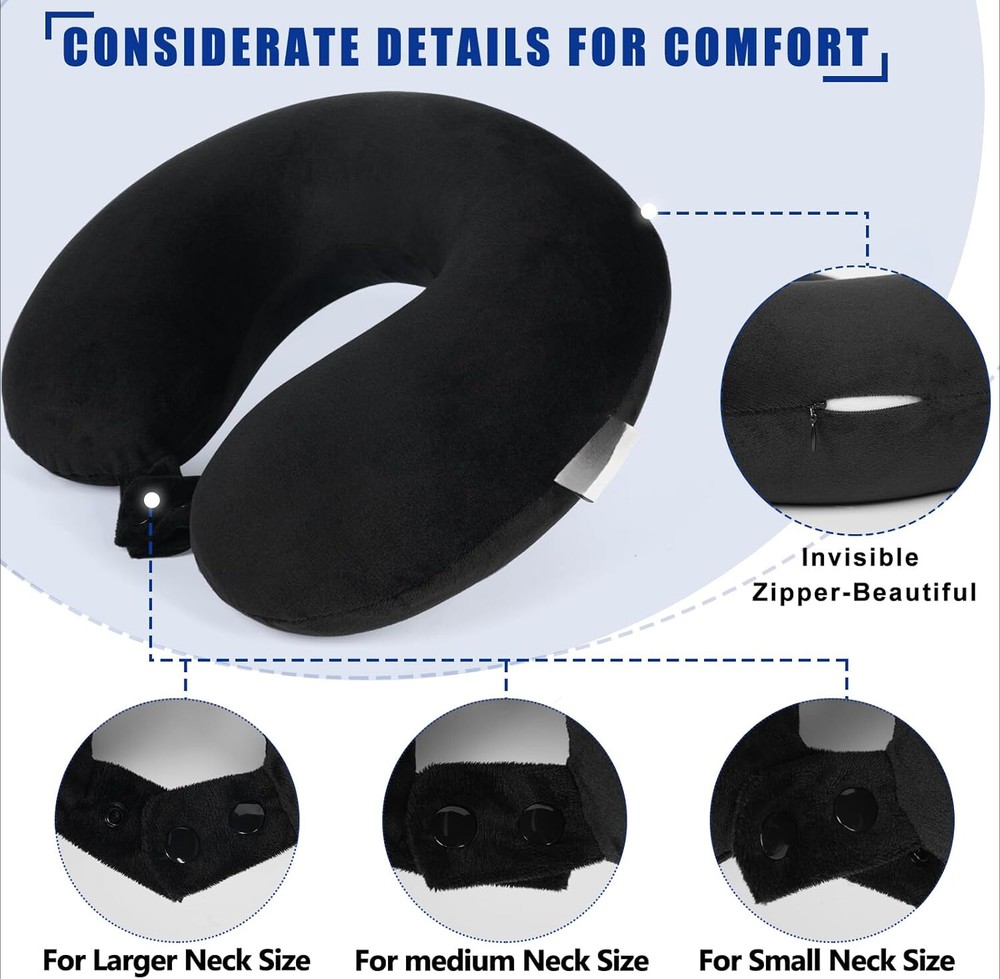 Memory Foam Travel Neck Pillow for Airplanes with Washable Cover