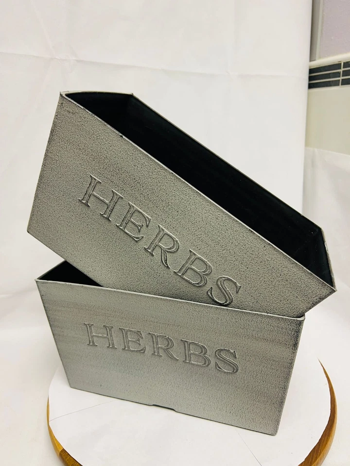 Simple Stone Herb Window Box Vintage Tin Garden Flower Planter Indoor Set - Image 4 of 4