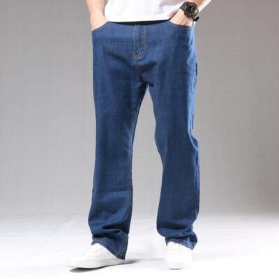 Men Straight Leg Jeans Retro Look Casual Denim Pants Baggy Loose Trousers  Soft