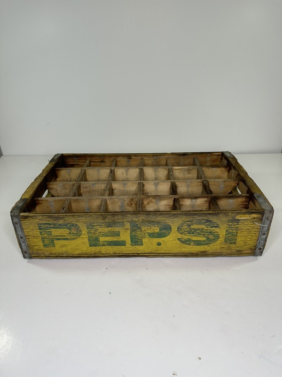 Rare Vintage 1982 Pepsi Cola Wooden Crate Lincoln Nebraska Yellow