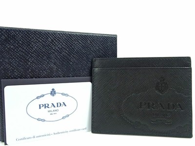Prada Saffiano Leather Card Holder ID Credit Pass Case Women