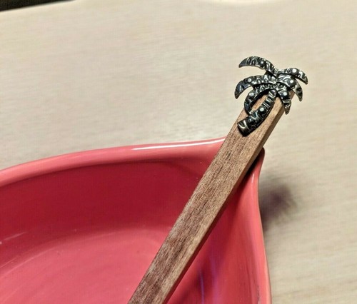 Twos Company Flamingo Dish with Acacia Wooden Spoon - Palm Tree Dip Condiment - Picture 2 of 6
