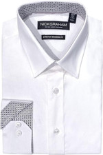 Nick Graham Long Sleeve Dress Shirt for Men White LARGE