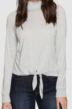 $120 Lanston Womens Gray Long Sleeve Front Tie Slub Knit Turtleneck Top Size L