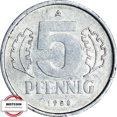 1509 5 Pfennig DDR von 1988 in VZ+  1501095 - Bild 1 von 2