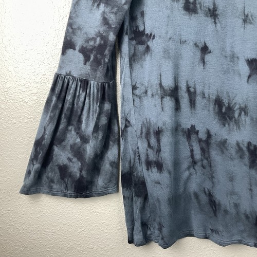 Soft Surroundings Tie Dye Top Blue Black Key Hole Front Twist Neck Bell Sleeve S - Picture 5 of 9