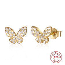 Solid 925 Sterling Silver CZ Pave Animal Butterfly Stud Earrings Gift Box H4