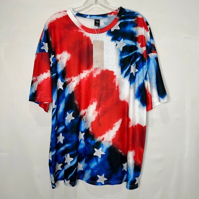 NWT Emory Rose Woman s Top XL Red White Blue Tie Dye Stars Short Sleeves T-Shirt