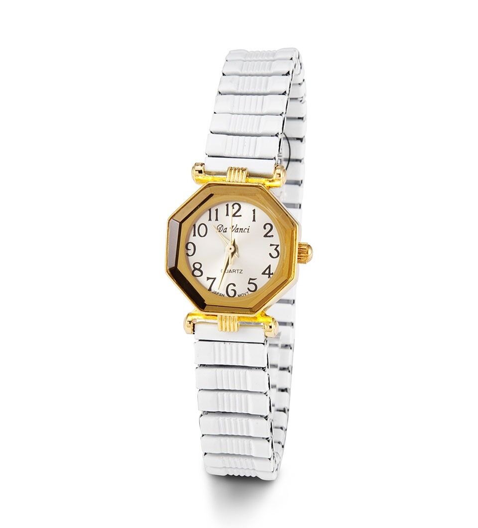 Ladies Gold Tone White Band Quartz Fashion Wristwatch