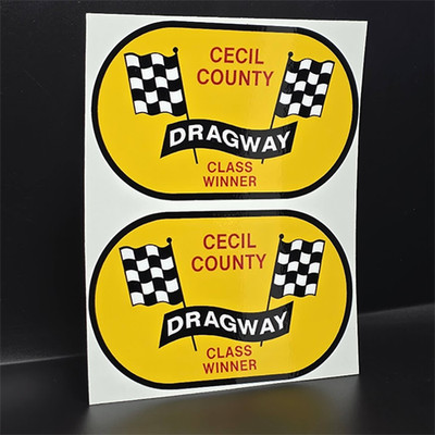 Cecil Dragway x2 Vintage Style DECALs, Class Winner, Vinyl Car STICKERs, racing