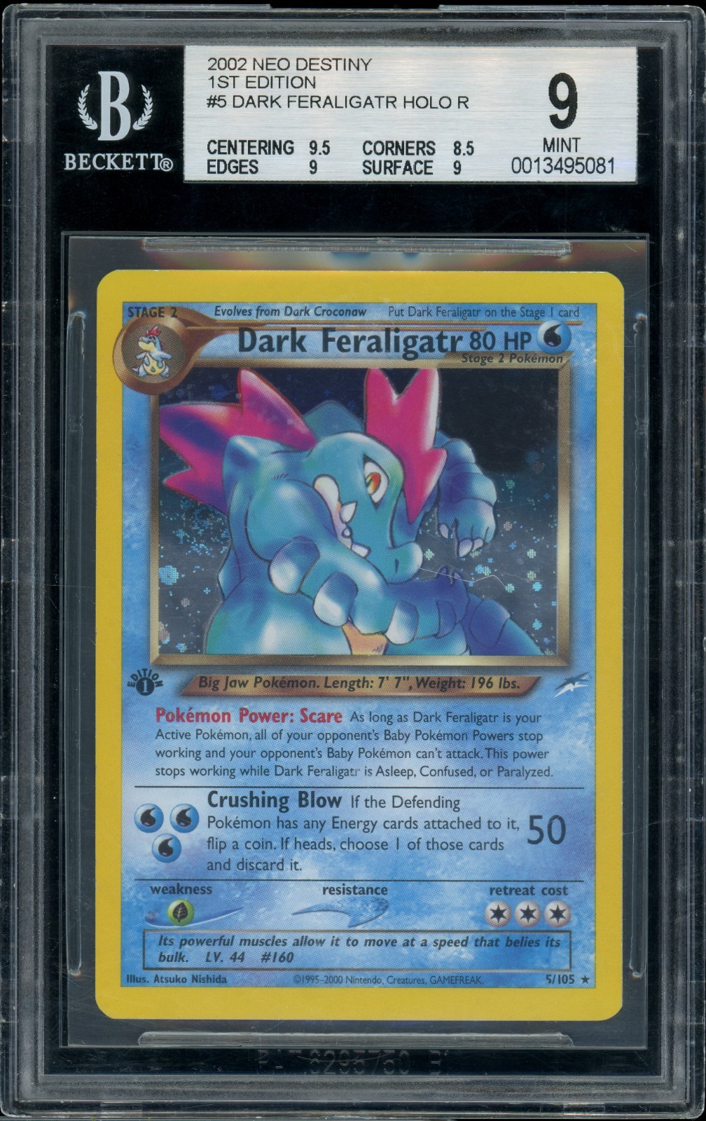 2002 Pokkemon Neo Destiny 5 Dark Feraligatr Holo 1st Mint 9 BGS