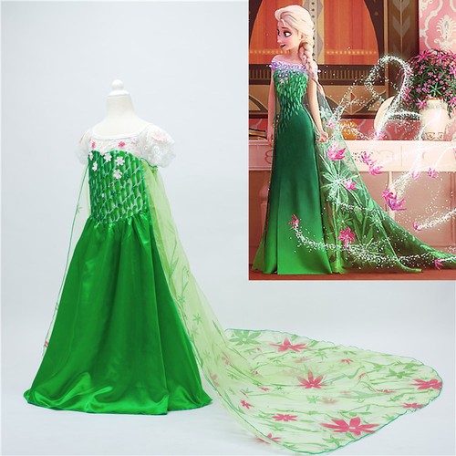 Kids Girls Princess Queen Elsa Anna Halloween Cosplay Costume Fancy Dress&Crown - Picture 22 of 36