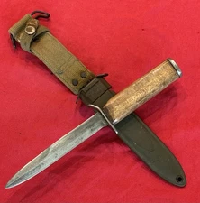 WW2 M3 KINFOLKS TRENCH KNIFE (KI) WOOD GRIP - USM8A1 SHEATH