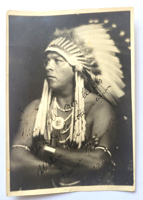 1934 PHOTO NATIVE  AMERICAN INDIAN CHIEF WILLOW BIRD SAN ILDEFONSO AUTOGRAPHED