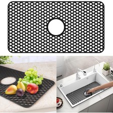 Silicone Kitchen Sink Mats Heat Resistant Middle Hole Protector 28.3x15.2 In