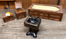Vintage Miniature Dollhouse 1:12 Bathroom Set 4 Pieces Wood  Metal READ 