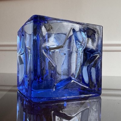Viking(?) Glass Periwinkle Blue Celestial Star Glimmer Votive Cube