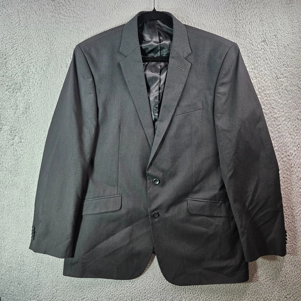Calça masculina Kenneth Cole 46L não listada 3 peças terno blazer 40 x 32 cinza listrada preta - Imagem 4 de 4