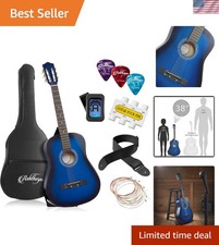 38-inch Beginner Acoustic Guitar Package Blue, Basic Starter Kit w/Gig Bag, S...