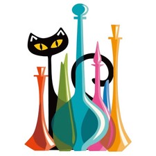 Retro atomic-era cat art with colorful glass accents — quirky, eye-catching wall decor that sits right at the intersection of MCM and kitsch.