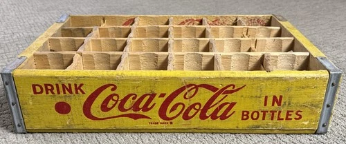 Vintage Yellow Wooden Wood 24 Bottle Coca-Cola Crate 1969 Excellent Condition