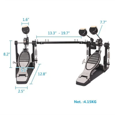 Double Bass Drum Pedal Kick Twin Dual Chain Drive Percussion for rock Music