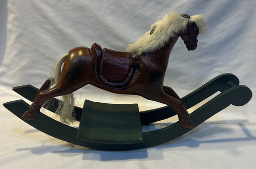 Vintage Rocking Horse Sarreid Ltd Spain Wood Painted Real Fur Horse Hair 16x9