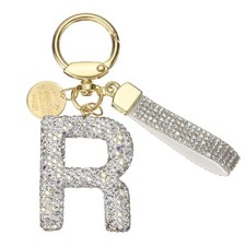Initial Letter Keychain Cute Letter-R Sparkly Rhinestone Key Chain Charm White