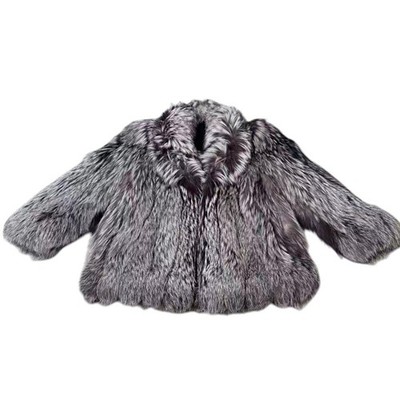 SAGA FOX ROYAL Gold Label Silver Fox Real Fur Coat Size L with Stole Japan