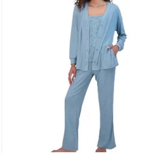 Live 2 Lounge Women's 3-Piece Cardigan and Pant Lounge Set, Blue, Size XXL