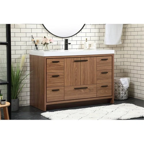 Elegant Decor Wyatt 48" Aluminum MDF Single Bathroom Vanity in Walnut Brown - Picture 2 of 8