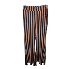 Nasty Gal Striped Flare Pants Womens 10 Brown Black Pull On Wide Leg