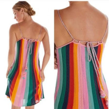 Farm Rio Anthropologie Crochet Colorful Mini Dress Size Small NWT