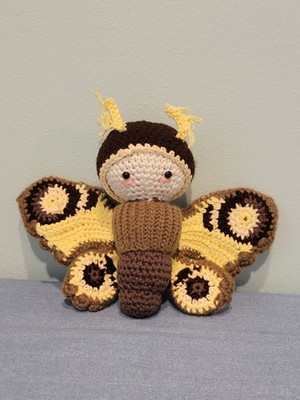 Crocheted Brown and Yellow Moth Plush Toy