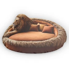 Lion Lounger Plush Shaped Pillow, Large Animal Print Decor Cushion