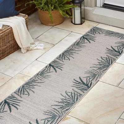 TSN207C-28 Isla Coastal Cottage Palm Frond Border Blue/Cream 2 ft. x 8 ft. In...