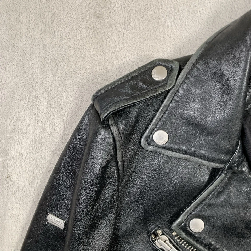 Superdry Chaqueta De Cuero UK 10 Negra Biker Grunge Moto Racer Moto Rocker Foto 3 de 4